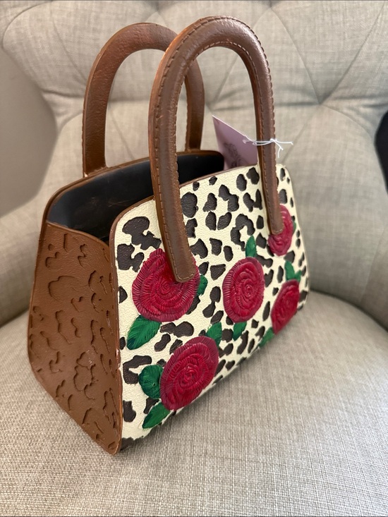 Other - Floral Embroidered Leopard Satchel Vase - Ceramic